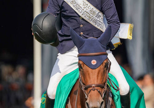 Ben Maher (GBR) riding Dallas Vegas Batilly during the Brussels Stephex Masters on August 27, 2023 in Brussels, Belgium. (Photo by Pierre Costabadie/Icon Sport)