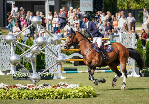 Ben Maher (GBR) riding Point Break during the Brussels Stephex Masters on August 27, 2023 in Brussels, Belgium. (Photo by Pierre Costabadie/Icon Sport)