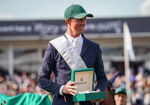 Ben Maher (GBR) riding Dallas Vegas Batilly during the Brussels Stephex Masters on August 27, 2023 in Brussels, Belgium. (Photo by Pierre Costabadie/Icon Sport)
