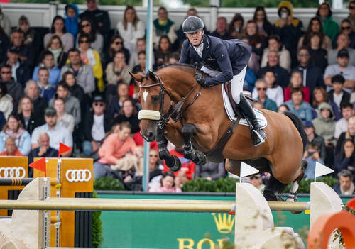 Niels Bruynseels (BEL) riding Matador during the Brussels Stephex Masters on August 25, 2023 in Brussels, Belgium. (Photo by Pierre Costabadie/Icon Sport)