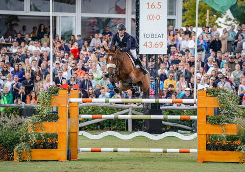 Niels Bruynseels (BEL) riding Matador during the Brussels Stephex Masters on August 25, 2023 in Brussels, Belgium. (Photo by Pierre Costabadie/Icon Sport)